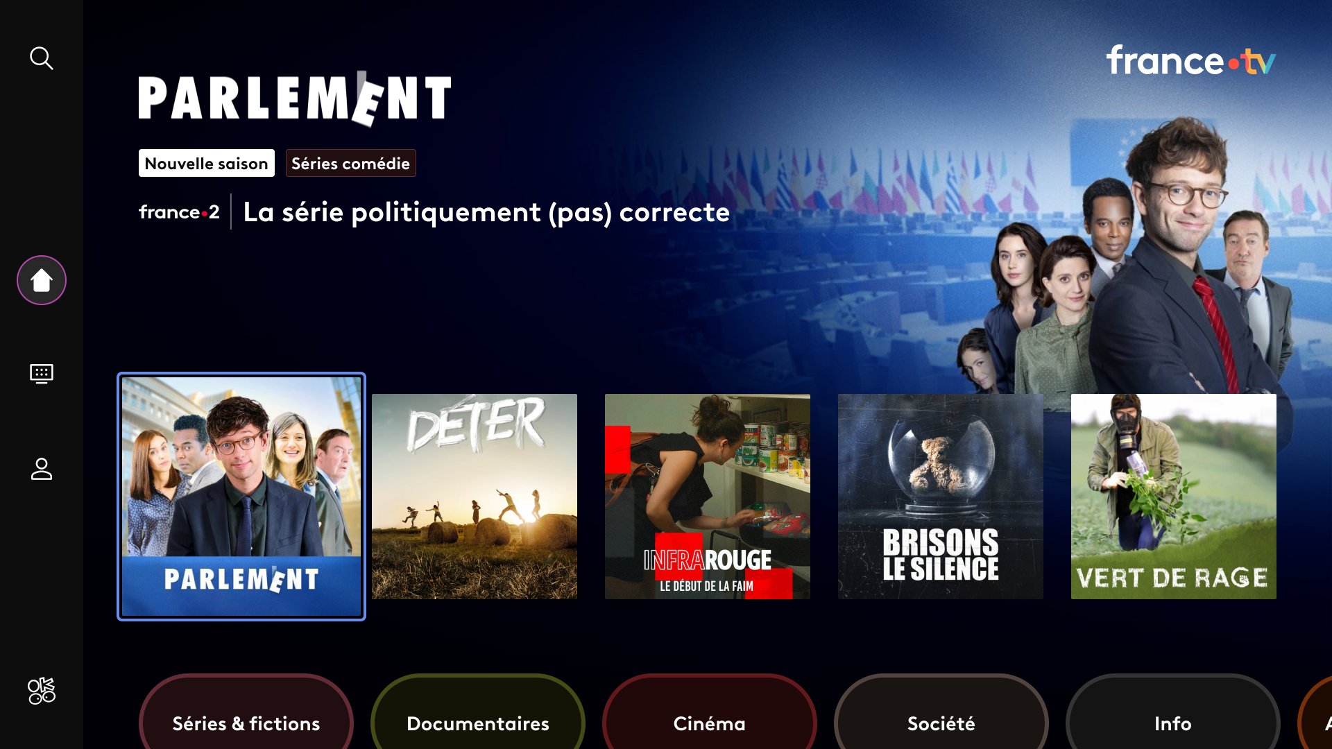 Redesigned france.tv TV home screen
