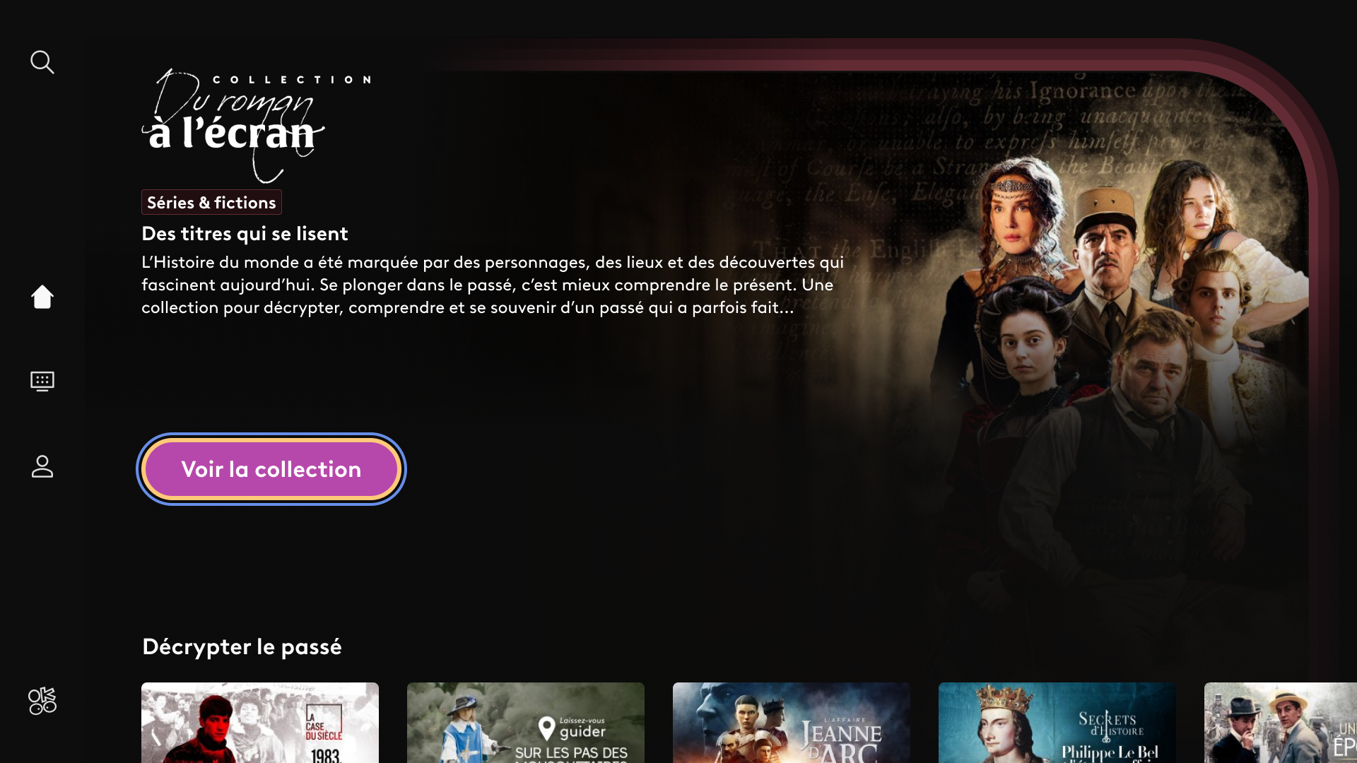 Editorial collection screen on TV