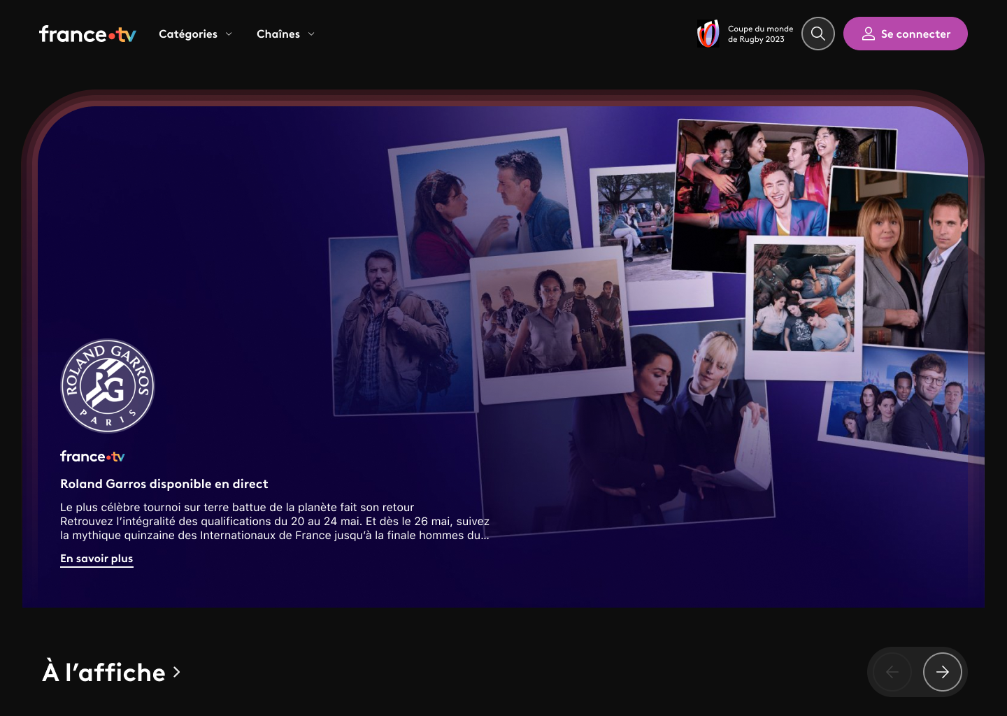Redesigned france.tv web home page